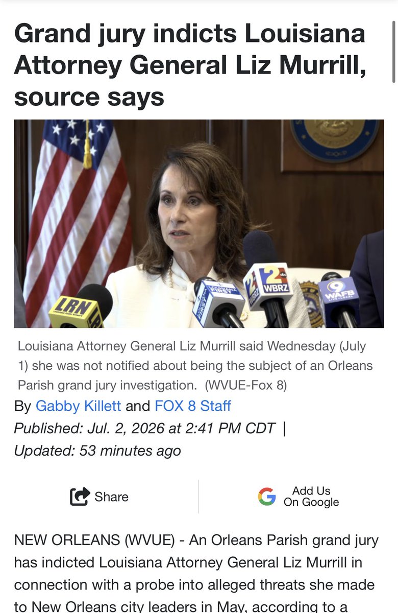 ag_landry's tweet photo. @AGLizMurrill is the second AG in a row to be charged with breaking some kind of state laws

#lalege #lagov https://t.co/jGapP6iryZ
