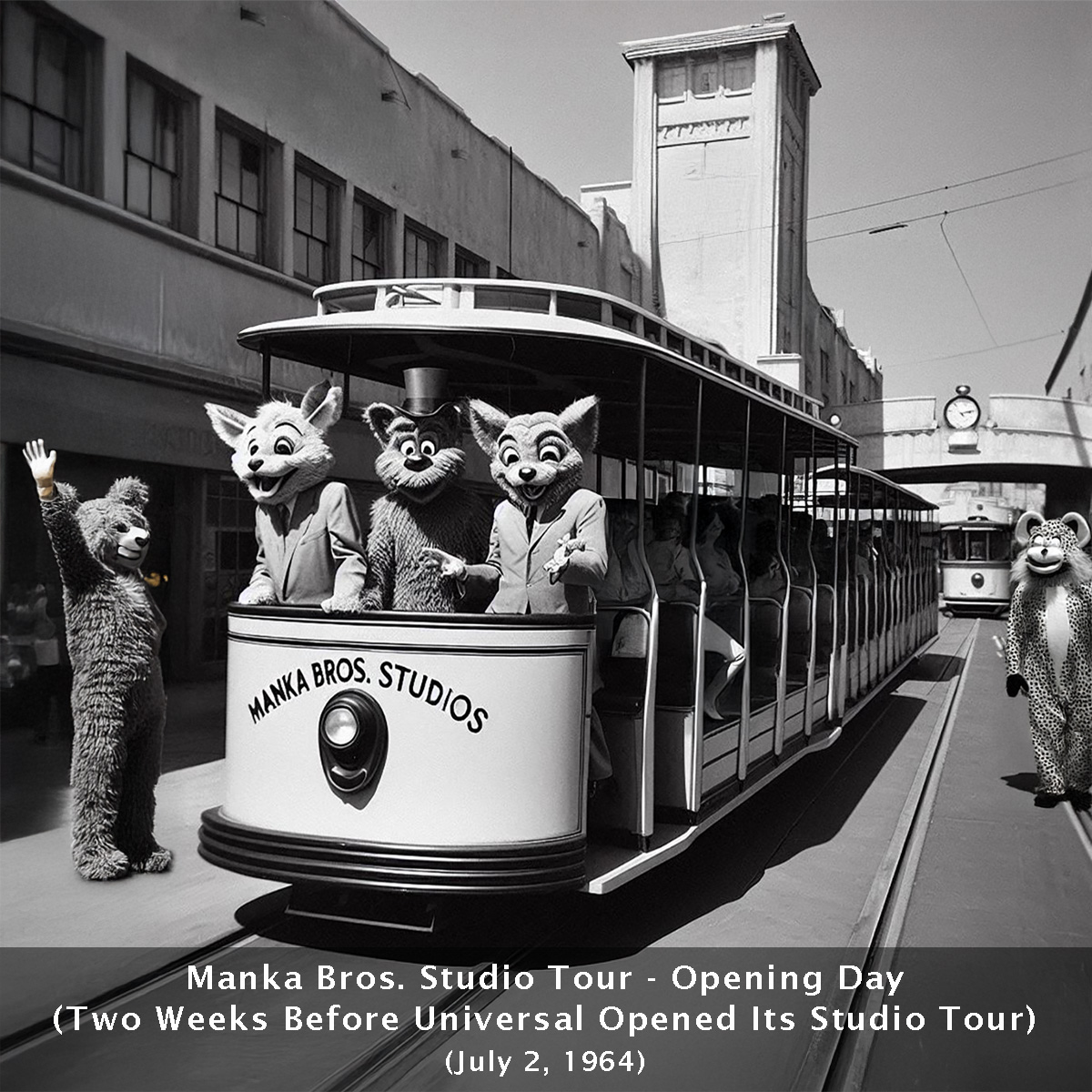 MankaBros's tweet photo. This Date In Manka Bros. History - July 2, 1964:

The Manka Bros. Studio Tour opened in Burbank (two weeks before Universal opened its tour).

https://t.co/DUh6qAXbjT

#hollywoodstudios #HollywoodHistory #studiotour #wbstudiotour #UniversalStudios #satire #parody  #burbank #tcm https://t.co/aXOAJmI9dq