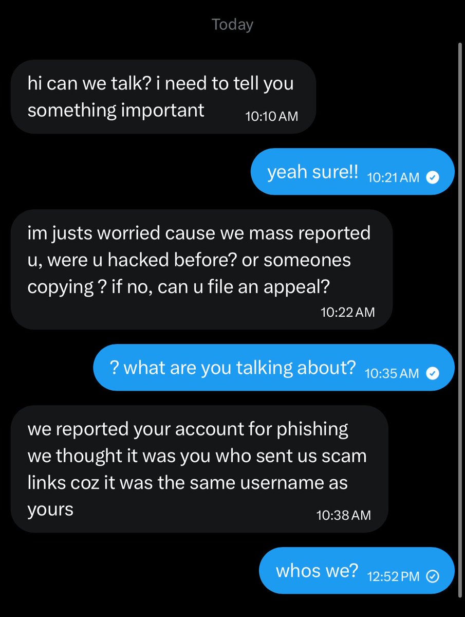 cryptidjuice's tweet photo. has anyone else gotten these dms before?? i s2g ive had this happen on different social media before and never understand what people are talking about. wadda hell https://t.co/UOOERVfiz2