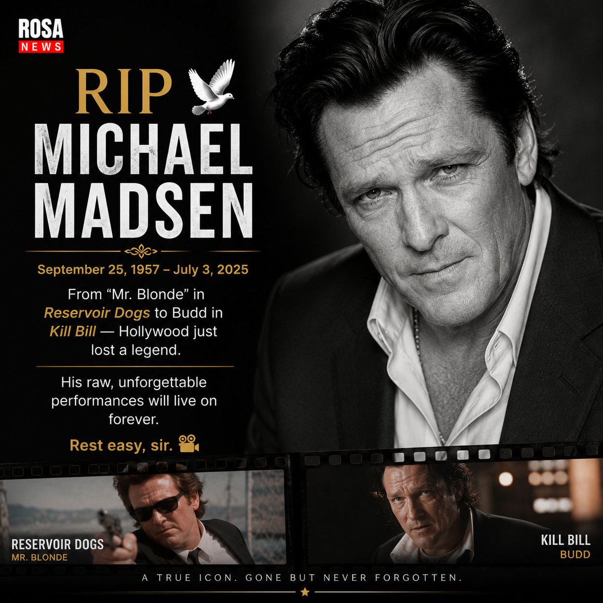 Mirha1206's tweet photo. RIP Michael Madsen 🕊️ From "Mr. Blonde" in Reservoir Dogs to Budd in Kill Bill Hollywood just lost a legend. His raw, unforgettable performances will live on forever. Rest easy, sir. 🎬
#MichaelMadsen #RIP #ReservoirDogs #KillBill #Hollywood #QuentinTarantino #RIPLegend https://t.co/UdTzG8Qvbg