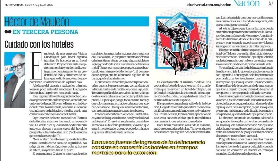 PrimoOlvera's tweet photo. ¡Cuidado con los hoteles!
Escalofriante historia pulicada por @hdemauleon. 
"La nueva fuente de ingresos de la delincuencia consiste en convertir a los hoteles en trampas mortales". https://t.co/BMGNSSBnQE