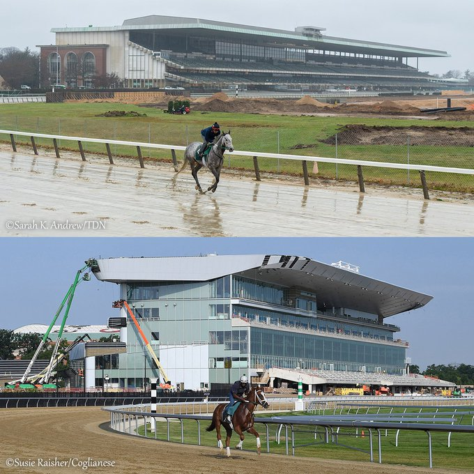 blindadosalas1's tweet photo. #Hipismo Antes y ahora: El 03/12/2023 los caballos entrenaron por última vez en #BelmontPark frente a la antigua tribuna. El 01/07/2026 los caballos entrenaron por primera vez en la pista principal del #NewBelmontPark frente al moderno #Grandstand

Créditos: @TheTDN https://t.co/F4L5a48KCU