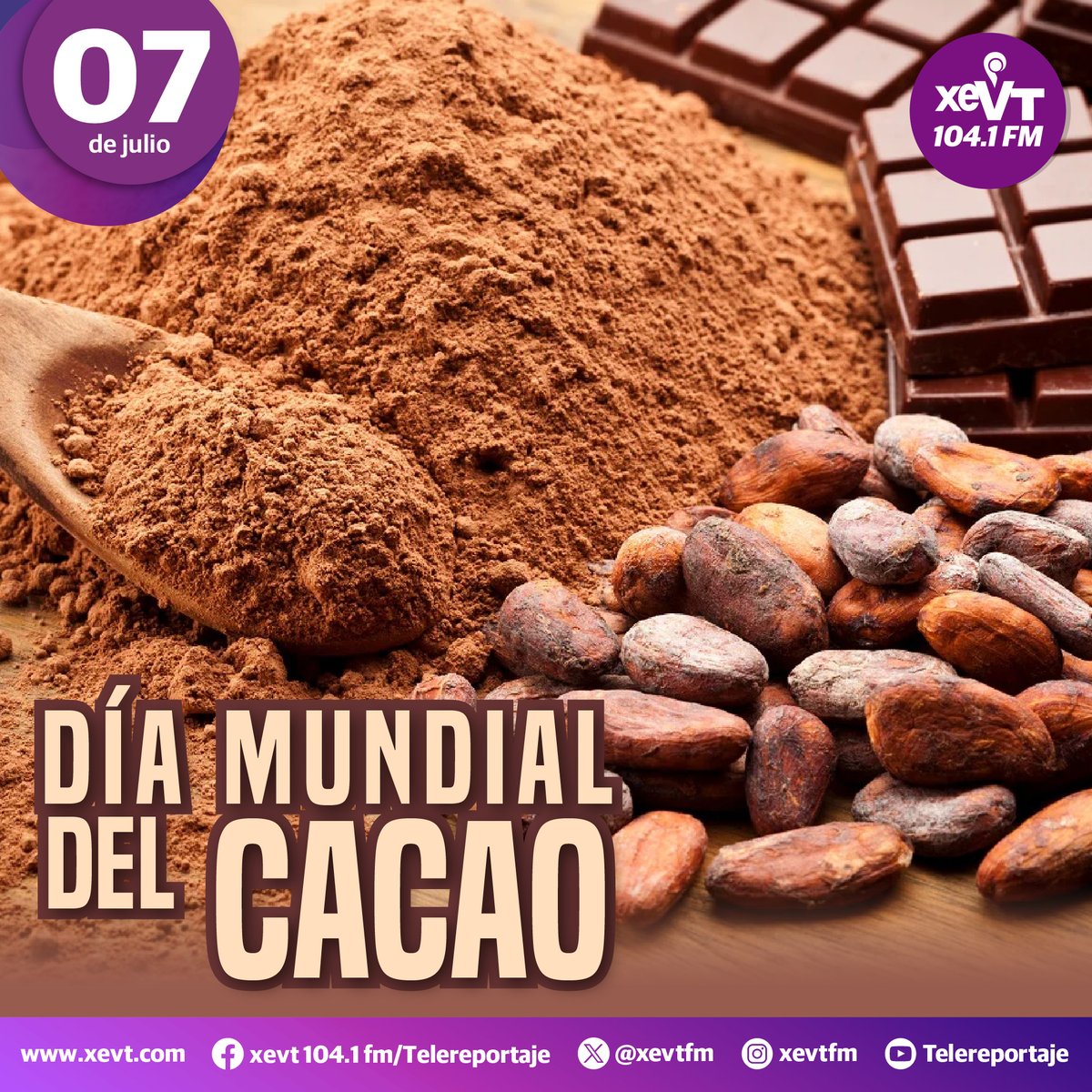 xevtfm's tweet photo. #07DeJulio | Día Mundial del Cacao

#LasEfemérides🗓️ #SeñalQueUne📡#XEVT🎙️ https://t.co/pAKp0QFB4U