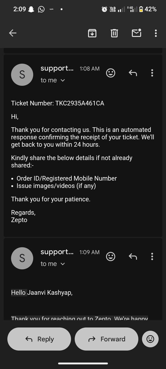 AliPatel149879's tweet photo. Mail team was promised but refund amount not received ticket id number TKC2935A461CA please refund my amount on source account call me my alternate number 9899740135 @zeptocares https://t.co/nCyhuKpSBF