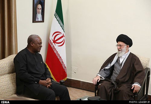 IRAN_GHANA's tweet photo. In 2016, President Mahama flew to Tehran. The martyred Imam Seyed Ali Khamenei received him at his residence.
He didn't talk about oil deals or trade memorandums. He talked about what was happening to Africa. He said the extremism isn't homegrown. it has sponsors, and those sponsors come from Western countries and the Zionist regime. He said the answer isn't more dependency on the same people. It's independent countries turning to each other.
That's what he thought about Africa. Not as a problem to manage. Not as a market. As a place full of dignified nations that deserve to stand on their own. Go read what he actually said about Africa in his other meetings with African leaders.
Iran buries its martyred Imam this week. But his words remain standing.
#WeMustRise
#باید_برخاست
#رهبر_شهید