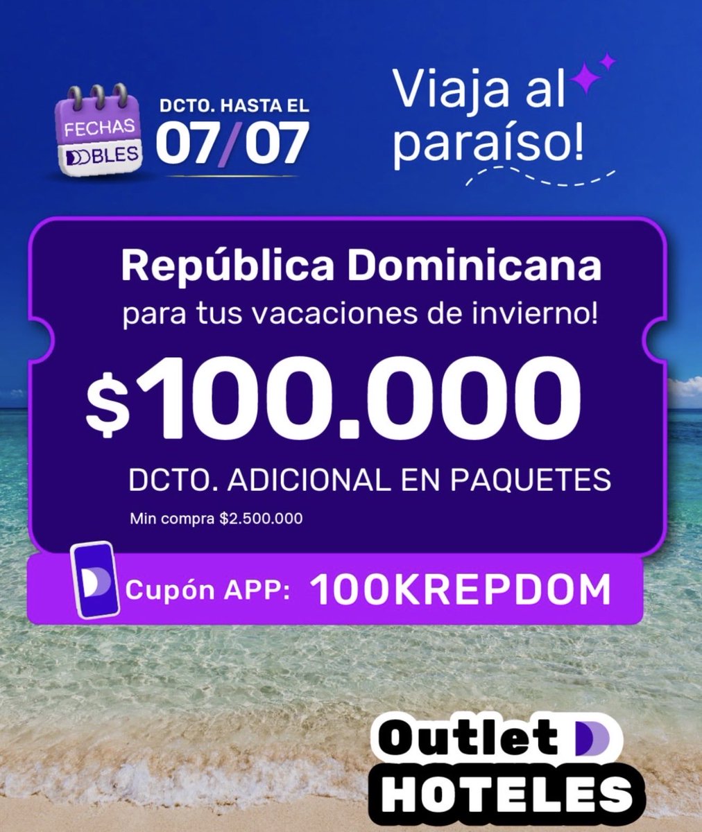 DespegarCl's tweet photo. Outlet de hoteles yaaaaaaa ✨🔥 Válido hasta el 07/07 ✈️ https://t.co/63rVEOFBOq