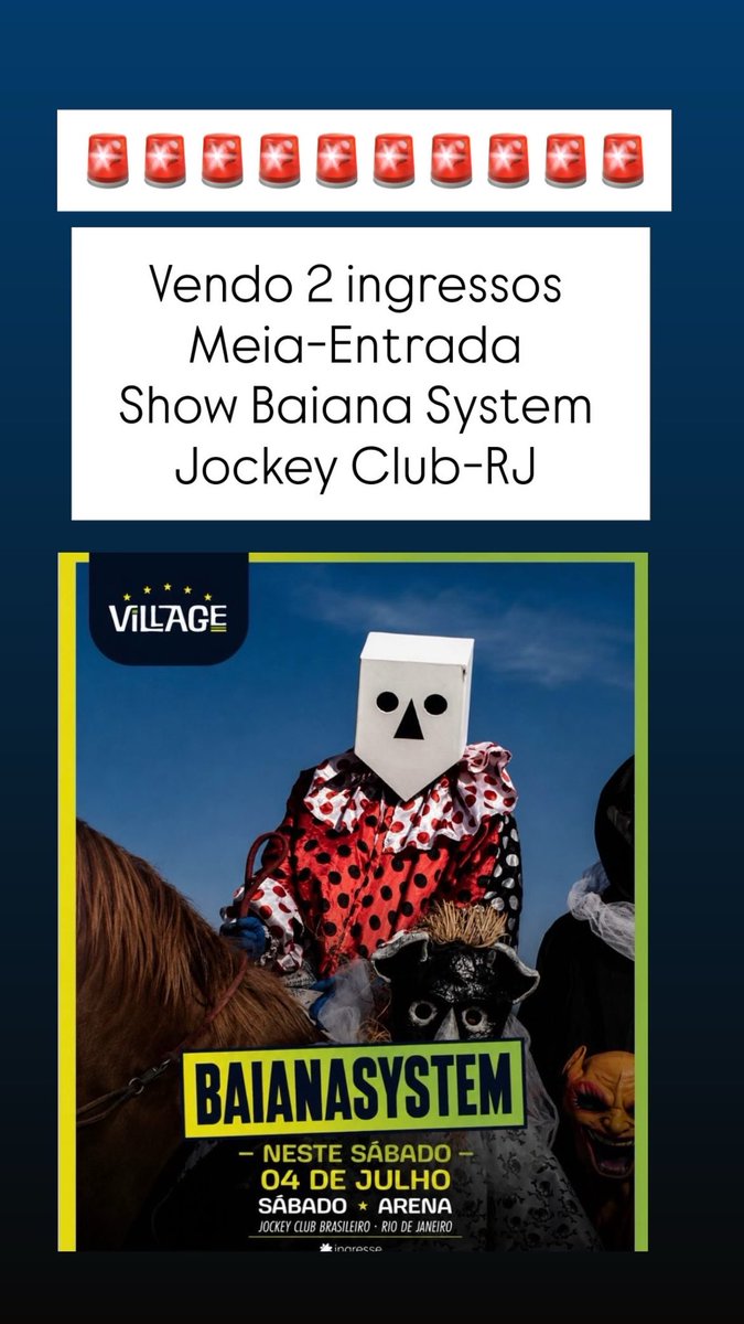 Bolodecaneca_'s tweet photo. VENDO INGRESSO BAIANASYSTEM E OLODUM DIA 04/07 SÁBADO NO RJ   #villagesuperbet #show #baianasystem @baianasystem @OlodumOficial https://t.co/w1RYUbuFqZ