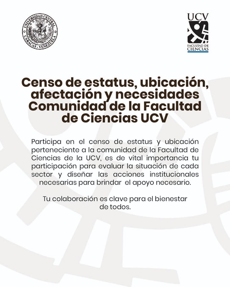 noticiensucv's tweet photo. Compartimos nuevamente esta encuesta con el propósito de recabar información precisa sobre las condiciones actuales de los miembros de nuestra comunidad universitaria, pueden llenarla varias veces para actualizar la información. https://t.co/e33RjyQxT9