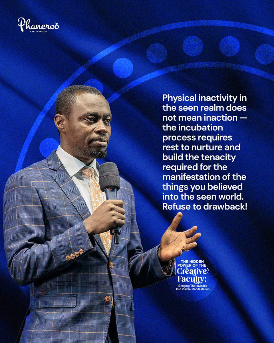 wattiEpignosis's tweet photo. #PhanerooService 589:
Sermon Title: THE HIDDEN POWER OF THE CRESTIVE FACULTY: BRINGING THE INVISIBLE INTO VISIBLE MANIFESTATION.
SCRIPTURE REFERENCE: Hebrews 11:3
Nugget:
Physical inactivity in the seen realm does not mean inaction.
https://t.co/zS2gzcULpm…
#Phaneroo https://t.co/DxWjEQKEsh