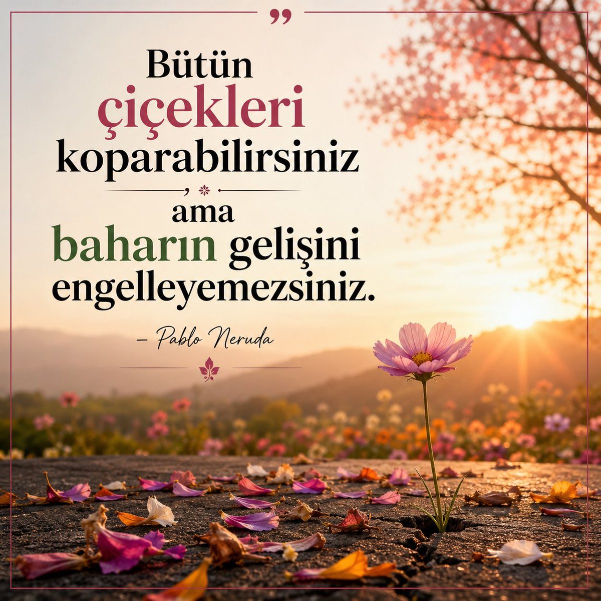 miandji's tweet photo. Bütün çiçekleri koparabilirsiniz ama baharın gelişini engelleyemezsiniz.
- Pablo Neruda https://t.co/x11ikjcjl4
