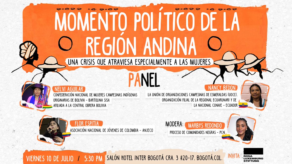 rosaluxandina's tweet photo. #FORO 🗣️ Te invitamos a este espacio de diálogo para compartir experiencias y reflexionar junto a lideresas de Bolivia, Ecuador y Colombia sobre los desafíos que enfrentan los movimientos sociales.

📍  Salón Hotel Inter Bogotá
📅  Viernes, 10 de julio 2026
🕠  5:30 p. m. https://t.co/lIwEPpNJfZ