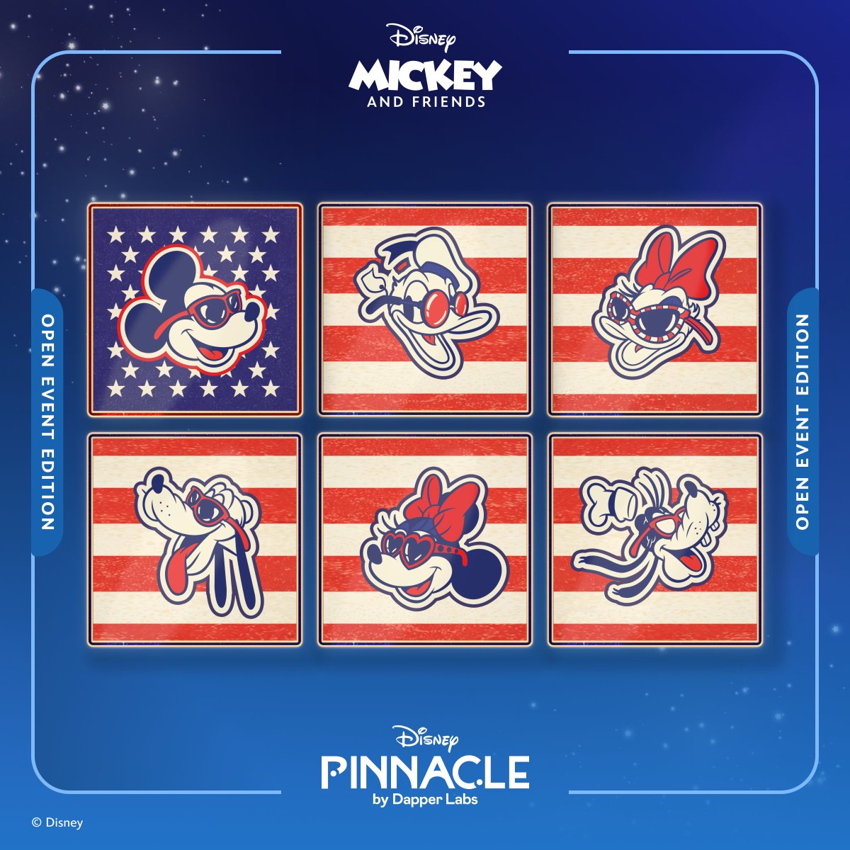 DisneyPinnacle's tweet photo. Tomorrow. 🇺🇸 

The Mickey and Friends Americana Collection drops July 4 at 9 AM PT (noon ET). 

Six unique designs are available to find in $4.99 Capsules. Complete the collection to complete the flag imagery, plus find the Lux Marble and Color Splash chase finishes. 

Got your free Mickey Mouse digital pin yet? https://t.co/0MQn9pBqaw
