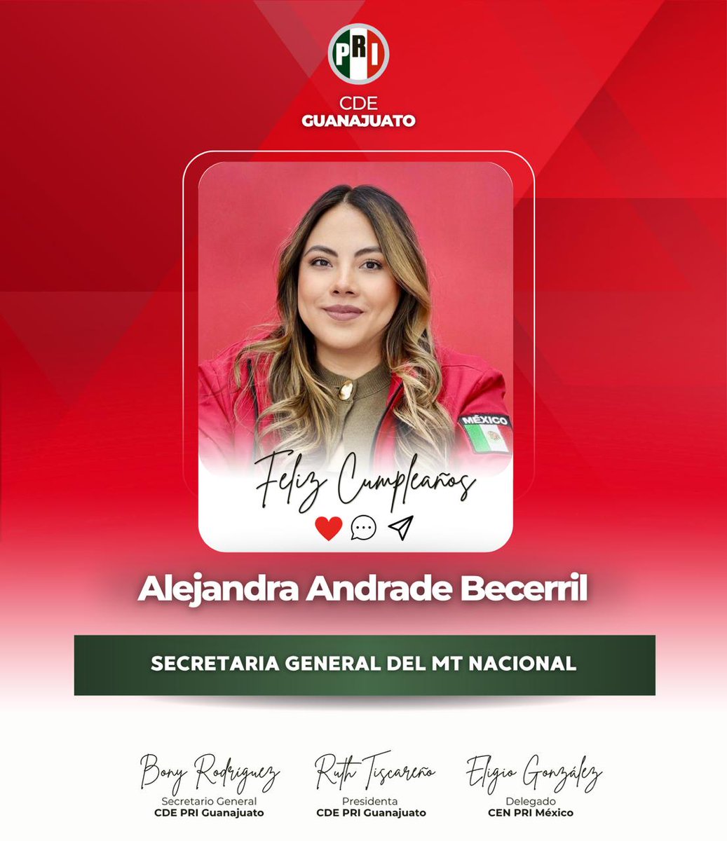 PRIGTO's tweet photo. #FelizCumpleaños a nuestra dirigente nacional del MT @ale_anbec que la pase de lo mejor. #MuchasFelicidades #PRIGto https://t.co/1TAYWXVFiv