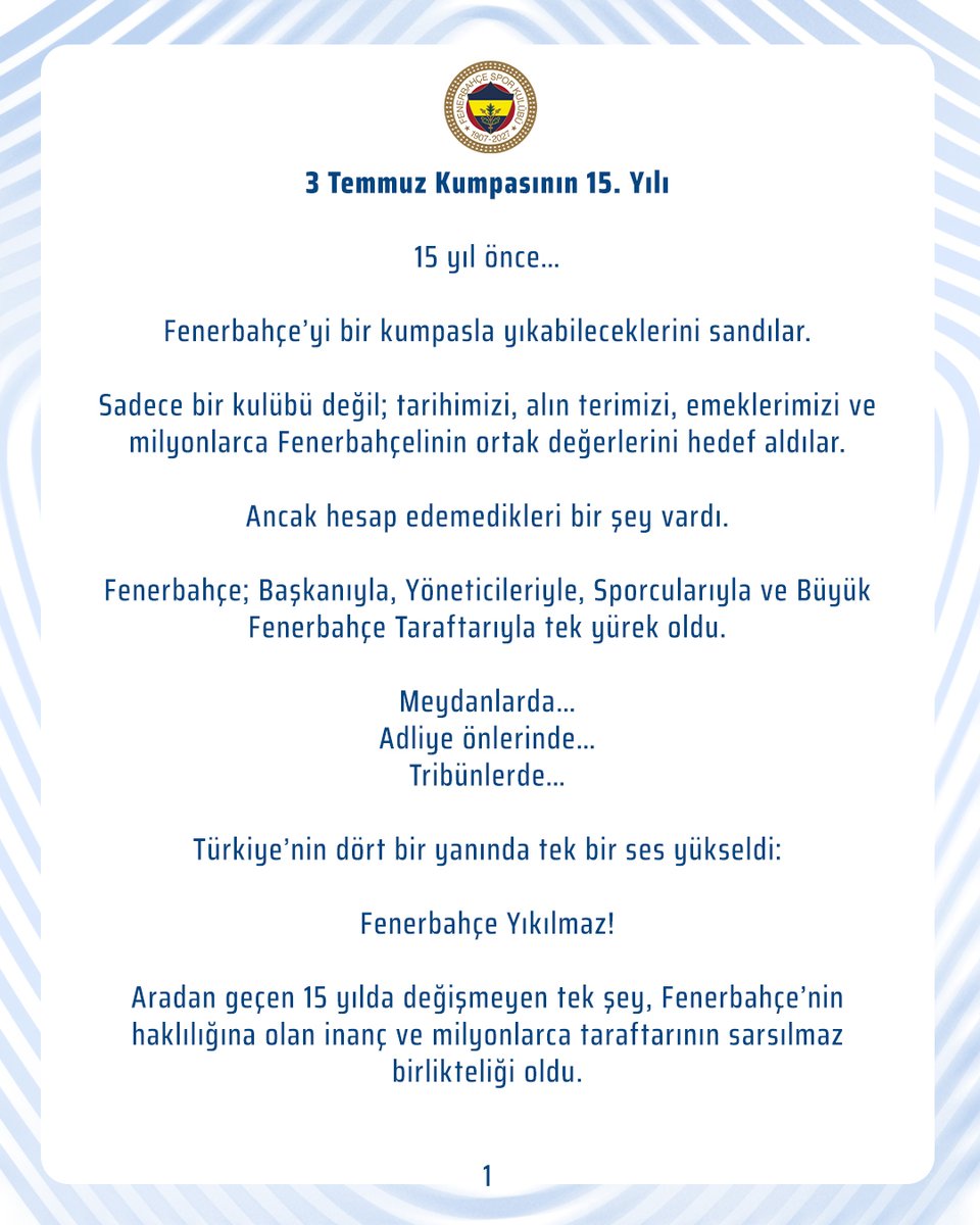 demarkesports's tweet photo. Fenerbahçe: "3 Temmuz Kumpasının 15. Yılı" https://t.co/k20xFw6tfm