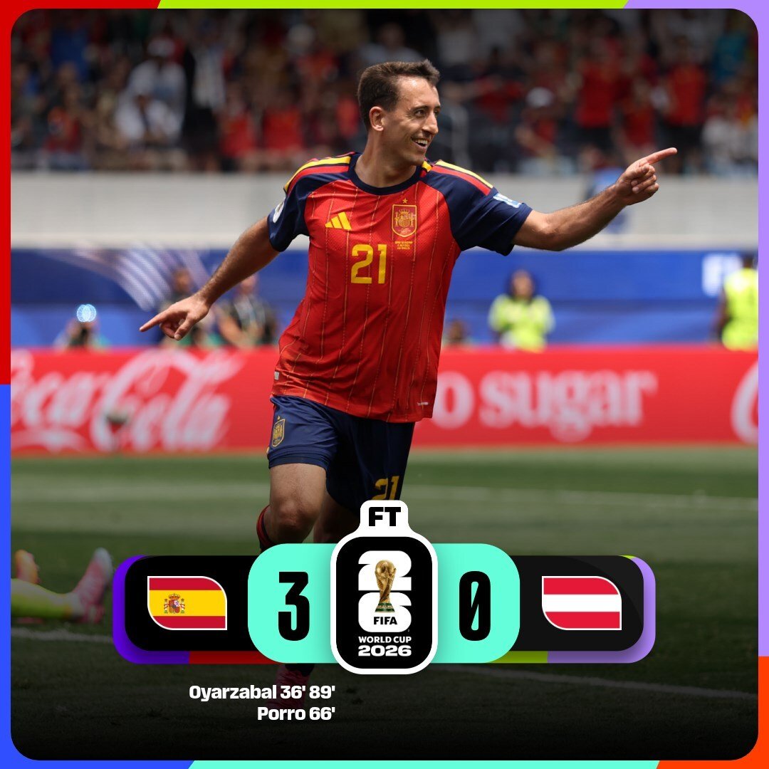 cfcnulvs's tweet photo. FULL-TIME: Spain 3-0 Austria. 🇪🇸🔥
Mikel Oyarzabal steals the show with a brace, while Pedro Porro adds the third as La Roja cruise into the Round of 16 in style. #FIFAWorldCup https://t.co/iQKO8a3noj