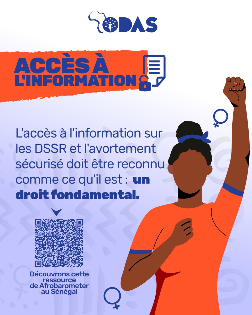 CentreOdas's tweet photo. Connaître ses droits, c'est pouvoir les revendiquer.
Une étude d' @afrobarometer au Sénégal montre que mieux les femmes connaissent leurs droits, mieux elles peuvent les revendiquer. L'accès à une information fiable sur l'avortement sécurisé est un droit fondamental.

Découvrez ici la ressource : https://t.co/jvkzO40ACV
#MouvementODAS #AvortementSécurisé