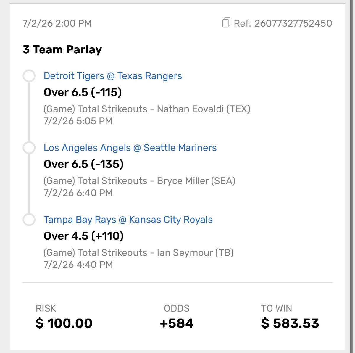 Ohsospicks's tweet photo. Pitcher Props #Parlay
Just gonna throw this out there for yall.
Tail if you want . Fade if you want ๐
#PitcherProps #MLB #Sportsbetting https://t.co/7VnmxxED56