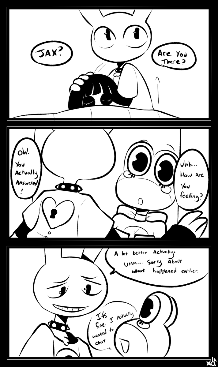 XObunny04's tweet photo. Double AU

It's time for Jax to finally have a heart to heart with Ribbit. Next pages we are gonna be seeing some more about this, but for now, enjoy the ride.

Make sure to click the image to read the whole comic!!

20/?? https://t.co/4LniC8OlfN