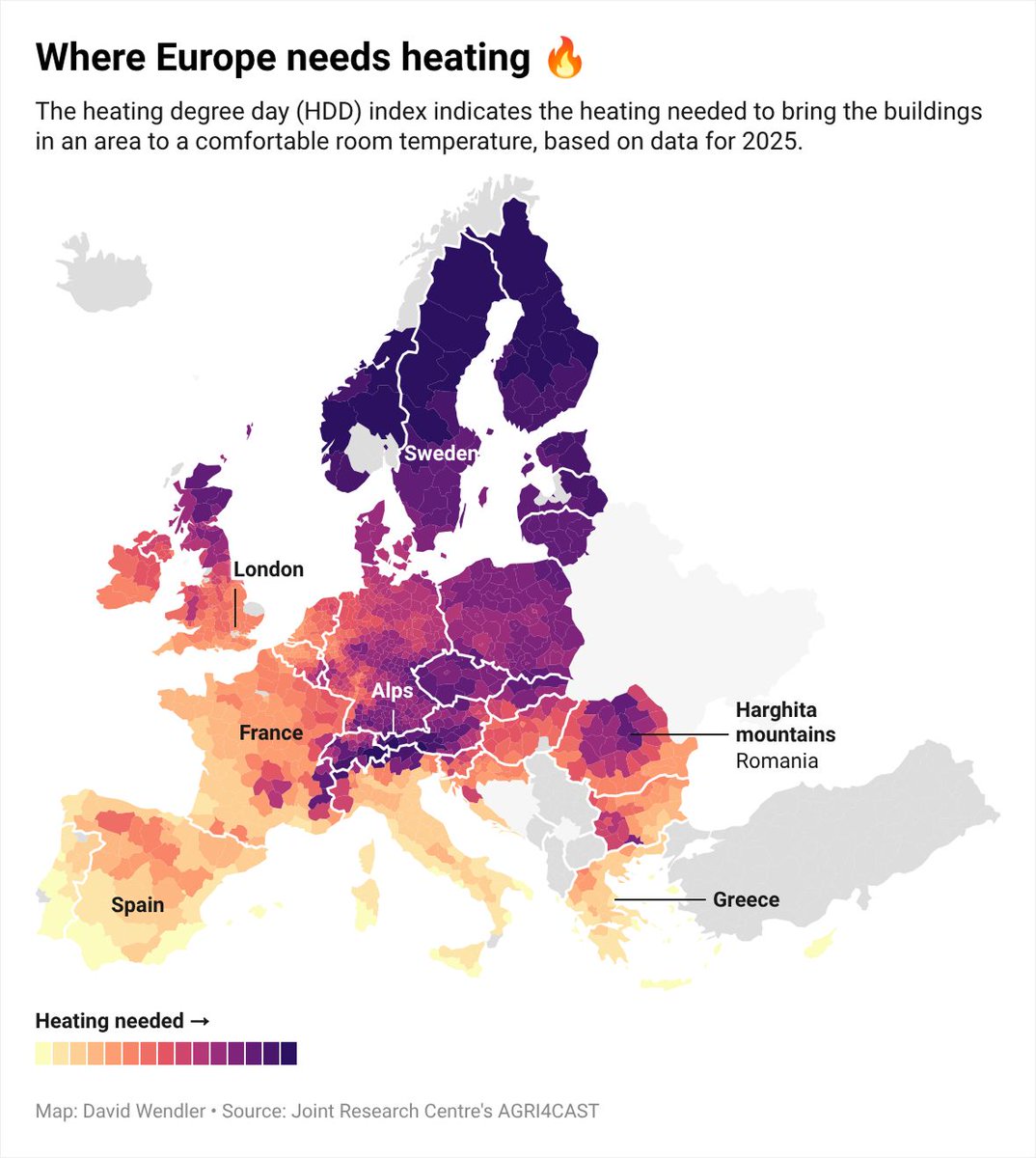 Datawrapper's tweet photo. On the heels of the latest heatwave, our head of design David looks into the cooling (and heating) needs of Europe. 🧊 🗺️ 🔥 

How have they changed over the past 40 years? See the detailed maps below. 👇 

https://t.co/eX5AsSIbAB https://t.co/uJ7gZIkOfX