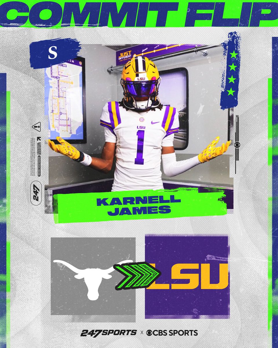 znagy20's tweet photo. BREAKING: #LSU has landed a commitment from the No. 5 rated safety in America: Greedy James.

The 4-star DB flips his pledge from Texas to LSU after an aggressive pursuit from Lane Kiffin and Co.

“Who wouldn’t want to be developed by the best?”

More: https://t.co/4zcX1p1YqL https://t.co/DHUCVHAXcG