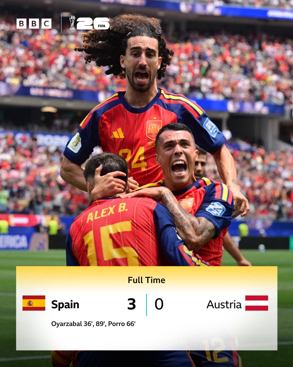 BBCSport's tweet photo. Spain cruise past Austria into the round of 16 🔥🇪🇸

#FifaWorldCup https://t.co/yPN7hBAcTi