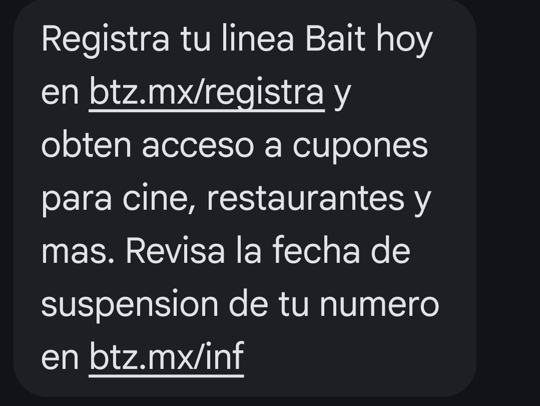 Albertocrates's tweet photo. Que quede bien claro, aunque la OMV @baitmxoficial me envíe estos mensajes a cada rato no me voy a registrar, me atengo a lo que viene y no me interesan sus cupones,.rifas o promociones https://t.co/HnsQVihfbw