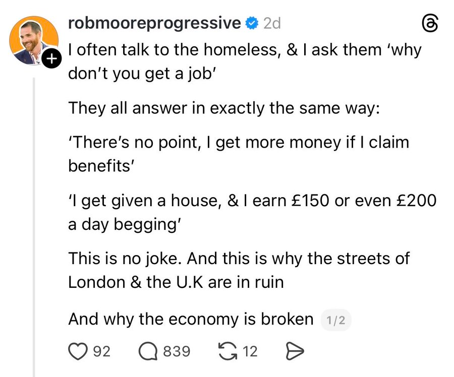 BladeoftheS's tweet photo. “I often talk to the homeless... and they tell me I get given a house” https://t.co/3NY6Lh9sHo