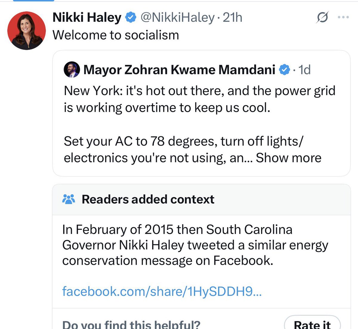 MortTMM's tweet photo. So @NikkiHaley has been a socialist since 2015!!!! Lollll 😂😂😂 https://t.co/utzapk55qQ