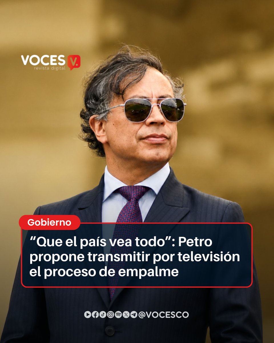 vocesco's tweet photo. #Voces | El presidente Gustavo Petro propuso que el proceso de empalme entre su gobierno y la administración entrante de Abelardo de la Espriella sea transmitido por televisión, con el objetivo de que los colombianos puedan conocer de primera mano cómo avanza la entrega del Estado y el intercambio de información entre ambos equipos.

La propuesta fue planteada en medio de las tensiones que han rodeado el inicio de la transición presidencial. Según el mandatario, la transmisión permitiría garantizar mayor transparencia y evitar especulaciones sobre el contenido de las reuniones, los informes de las entidades y las decisiones adoptadas durante el proceso de empalme.

El planteamiento surge luego de que el equipo del presidente electo denunciara presuntas irregularidades en los últimos días de la administración Petro, entre ellas nombramientos y decisiones administrativas que, según la nueva administración, deberían ser revisadas durante el empalme. Por su parte, el Gobierno ha reiterado que entregará toda la información conforme a los procedimientos establecidos por la ley.

De acuerdo con el cronograma definido para la transición, el proceso contempla la instalación de mesas sectoriales en las diferentes entidades del Estado, la socialización de informes de gestión y la elaboración de las actas finales que deberán entregarse antes de la posesión del nuevo gobierno. Incluso, el protocolo prevé una reunión entre el presidente saliente y el presidente electo, aunque hasta el momento no se ha confirmado una fecha para ese encuentro.

La iniciativa de televisar el empalme aún no ha sido aceptada oficialmente por el equipo de Abelardo de la Espriella. Sin embargo, la propuesta se suma a las discusiones sobre cómo garantizar una transición transparente en medio de un ambiente político marcado por la polarización y los cuestionamientos entre el Gobierno saliente y la administración entrante.