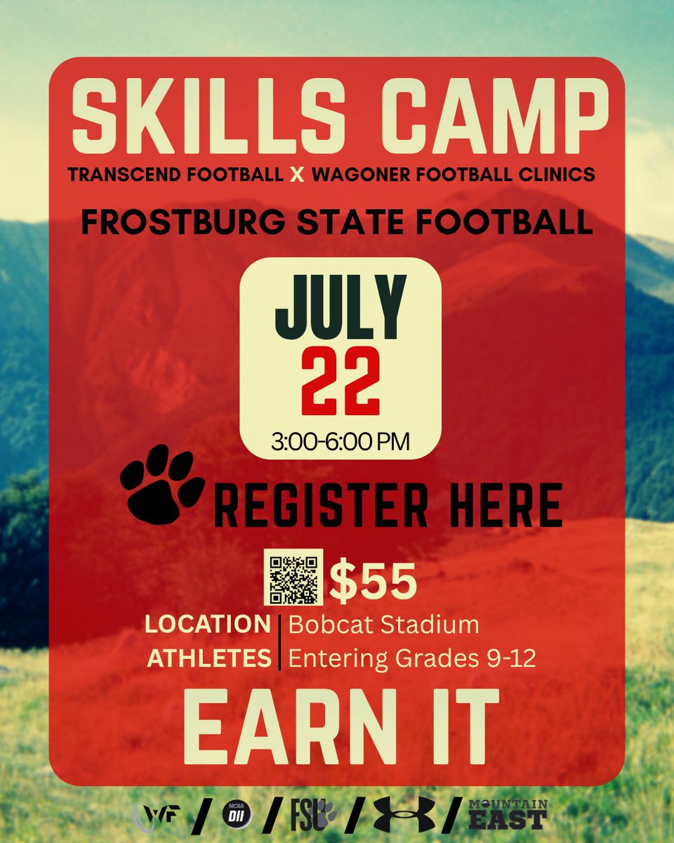 FrostburgFB's tweet photo. 20 days | The mountain is waiting.
Bring your best—because every rep is earned.
See you on the mountain. ⛰️🔥
#earnit #skillscamp #summer #football https://t.co/YRNWx8W2uJ