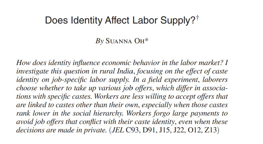captgouda24's tweet photo. Workers in India are remarkably unwilling to do tasks which do not fit their caste identity. In this field experiments, workers turned down offers of 10 times their daily wage for doing just 10 minutes of work. 1/ https://t.co/nuIOEj2jvs