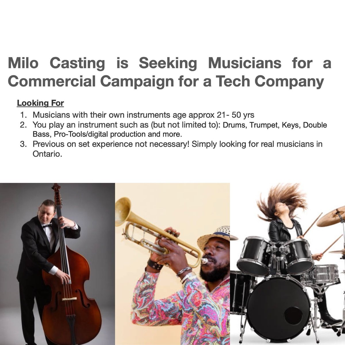 milocasting's tweet photo. MiLO Casting is Seeking #Musicians for a Commercial Campaign for a Tech Company! Submit here:
https://t.co/LtD8wLY9DG https://t.co/xBKw6RG42r