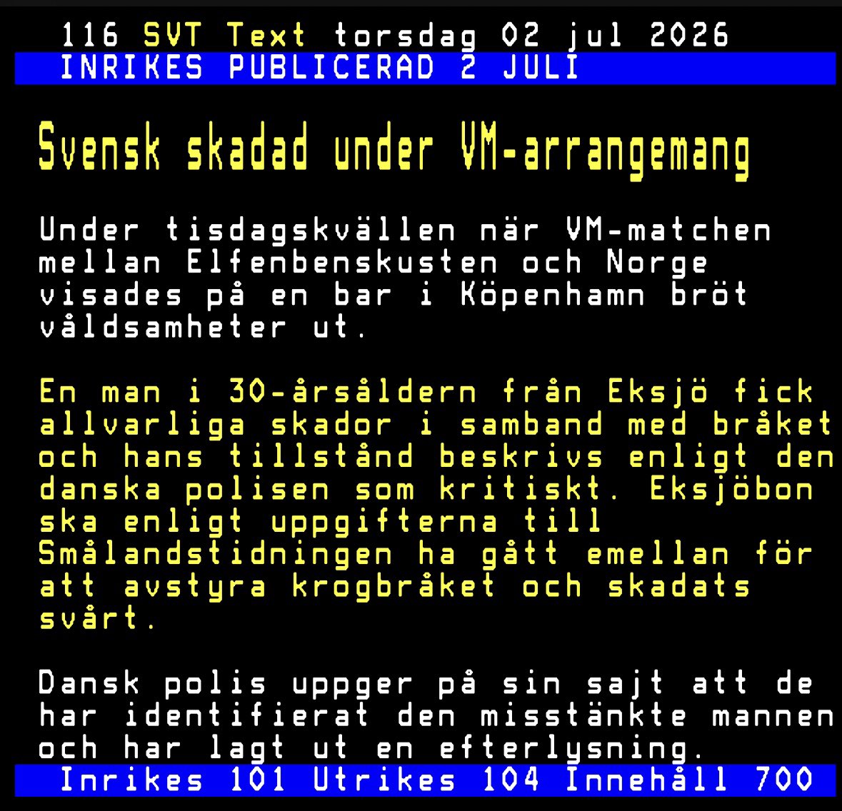 jonsod1981's tweet photo. @car45426700 En notis på text-TV, den media ALLA läser… 😞 https://t.co/OOyDyX2IVh