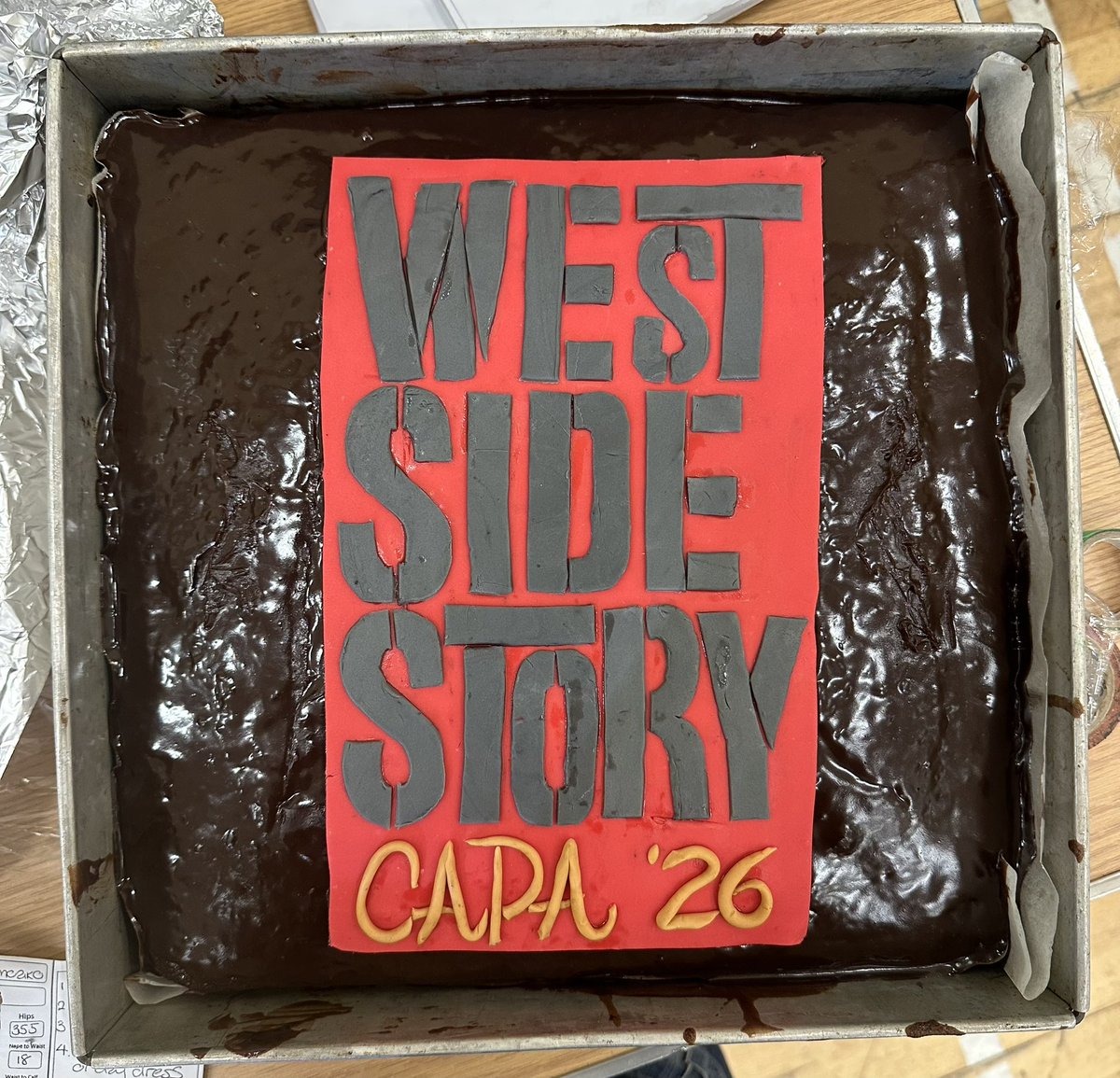 CapaCoombe's tweet photo. It’s tradition that one very special Drama parent delivers the most amazing cakes to us ahead of our first show day and she didn’t disappoint again - the cast demolished it after a full tech run this evening! #WestSideStory #DramaMums 🎭 https://t.co/SUTwe69Nou