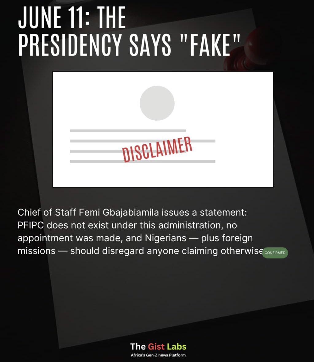 TheGistLabs's tweet photo. A government agency the Presidency says "does not exist"  reportedly sitting in Nigeria's ₦68.32 trillion budget. Then a bribery allegation. Then a counter-accusation of impersonation. We broke down what's confirmed, what's disputed and disputed. 

Swipe through. https://t.co/4dMzmDZGlP