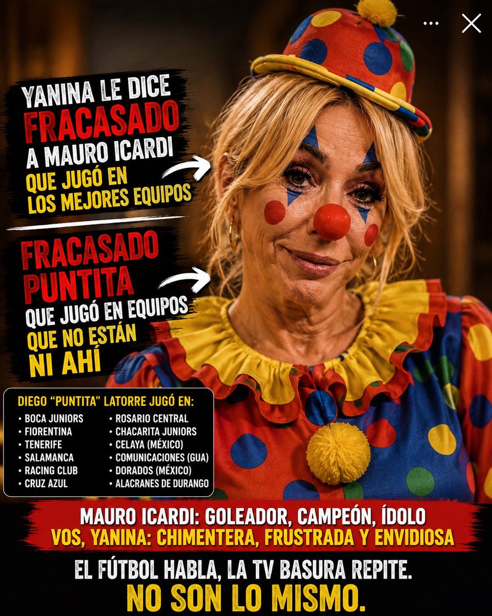 PeteFeInforma's tweet photo. Yanina Latorre llama “fracasado” a Mauro Icardi. Curioso que lo diga la esposa de Diego “Puntita” Latorre. Mientras Mauro construyó una carrera en clubes como Sampdoria, Inter de Milán, PSG y Galatasaray, siendo goleador de la Serie A, capitán del Inter y campeón en Francia y Turquía, Diego Latorre pasó por Boca, Fiorentina (donde apenas jugó dos partidos), Tenerife, Salamanca, Racing, Cruz Azul, Rosario Central, Chacarita, Celaya, Comunicaciones, Dorados y Alacranes de Durango, sin alcanzar una trayectoria comparable en la élite europea.