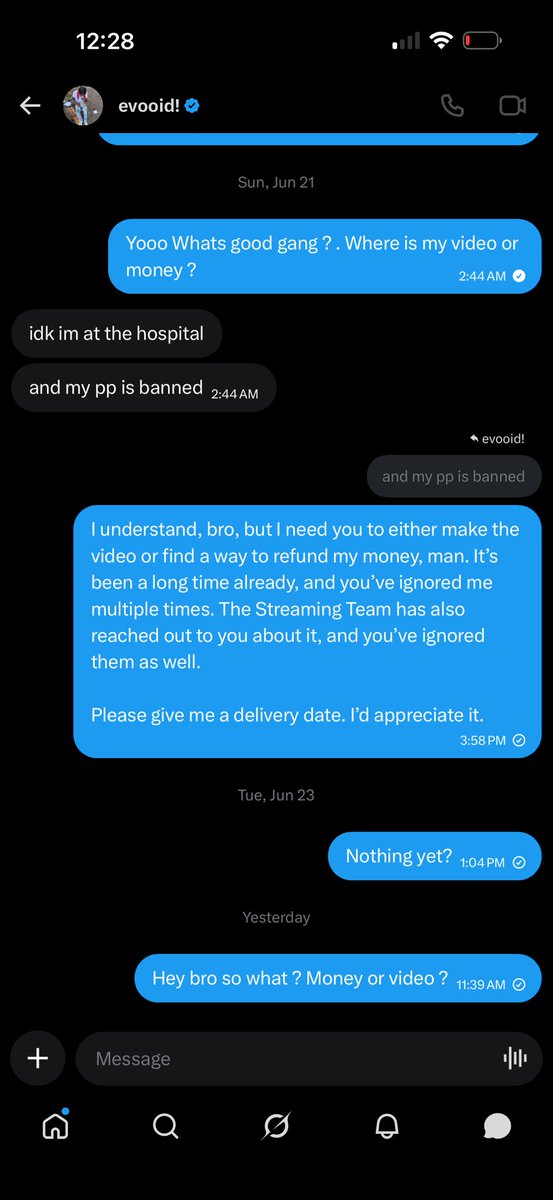 Pixdaly's tweet photo. ⚠️ My experience with @ilyevooid promised the video, never delivered. Sharing the screenshots so others can decide for themselves. https://t.co/2OIwqzNJaQ