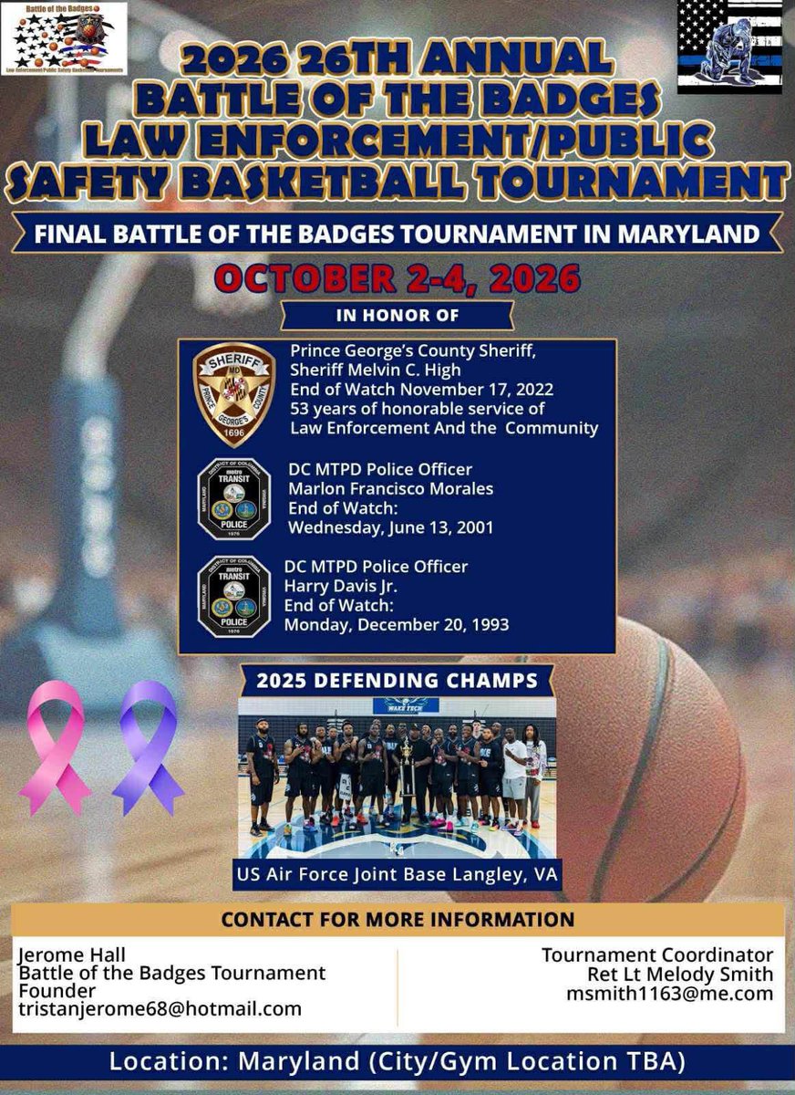 blkcopbball's tweet photo. @dcfireems We are looking invite DC Fire &amp; DC EMS to participate in our law enforcement/public safety basketball tournament in October in PG County, MD.
https://t.co/iRVb5zWqmU https://t.co/tr3wM6Vd2b