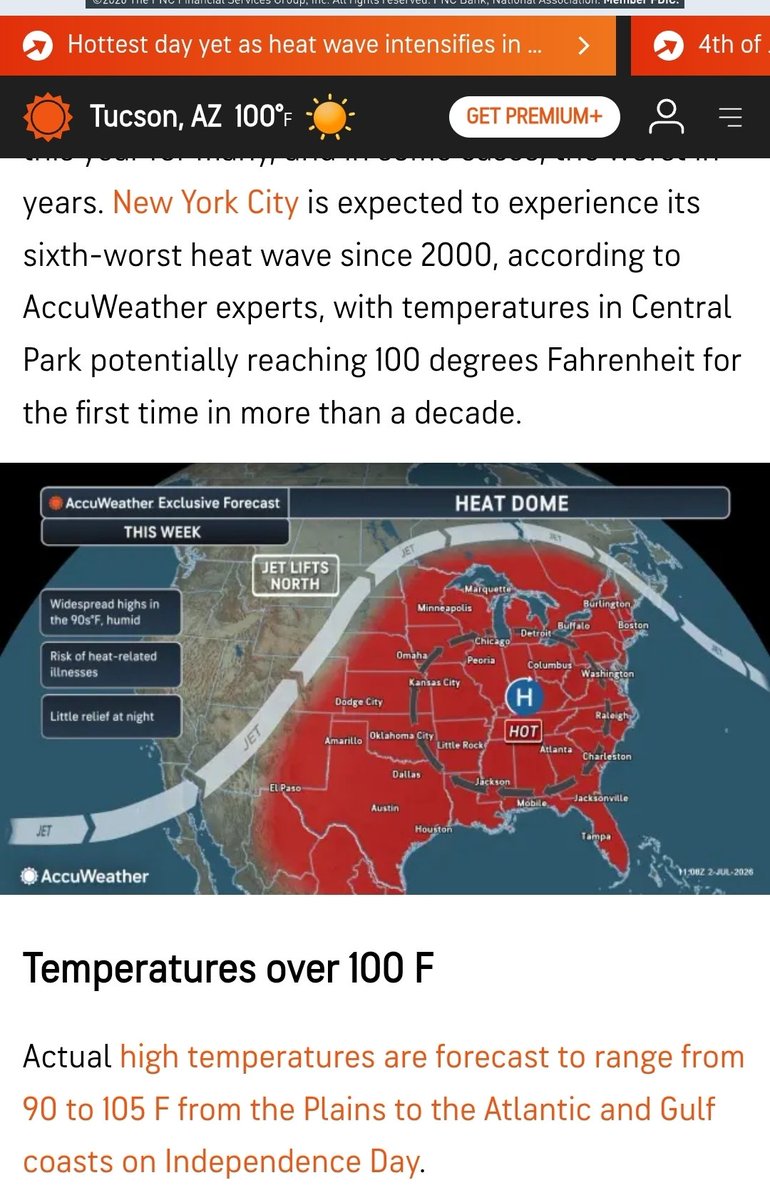 AstroDragon2's tweet photo. Heat wave map showing states impacted thus weekend... But Arizona? We've been cookin between 100° - 110°, and ya'll don't even show us in the red 🫠😅
Source: @accuweather @cityoftucson https://t.co/AWIv4eFQ4p