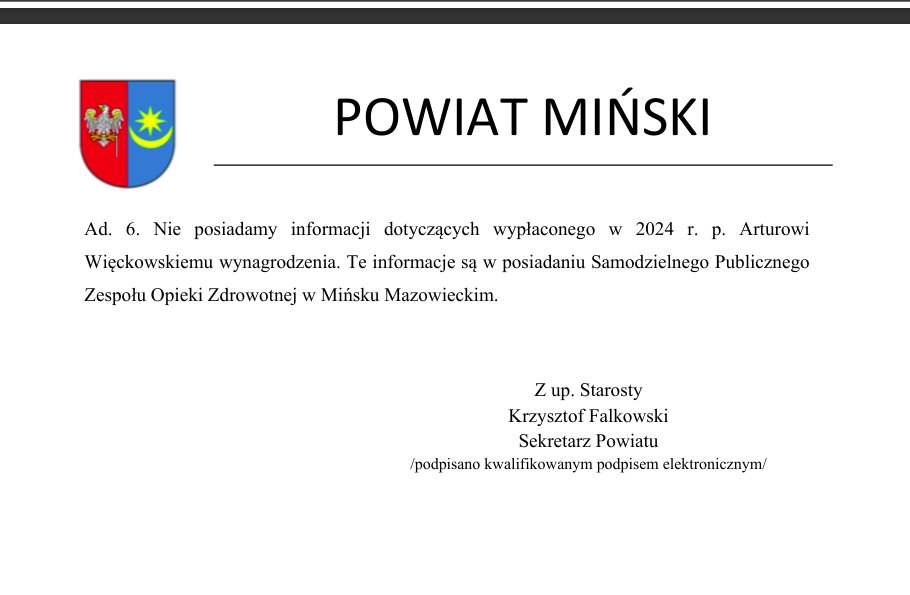 CichonAlicja's tweet photo. Zapytałam o niejasności w oświadczeniach majątkowych obecnego dyr. mińskiego szpitala.
25.06 starostwo #powiatmiński dokonało zmiany w BIP i nagle okazało się, że dyr. szpitala jednak za darmo nie robi. A mamy screeny, że 2 lata robił za darmo. Hmm... Ja się pytam - co robią ci, którzy weryfikują oświadczenia majątkowe? Brak dochodów, brak wskazania miejsc zatrudnienia... Po co nam te weryfikacje?