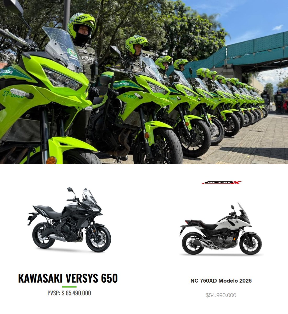 operativplaka's tweet photo. Veamos cómo la @PoliciaColombia (Gendarmería) se dispara en el pie: Contratos de motocicletas, @Honda tiene de 750cc, no entra a la competencia por no ser de la cilindrada 650 especificada, y resulta que Colombia acaba pagando 65m por 650cc en lugar de 54m por 750cc 🥲 https://t.co/IeGndBwHnd