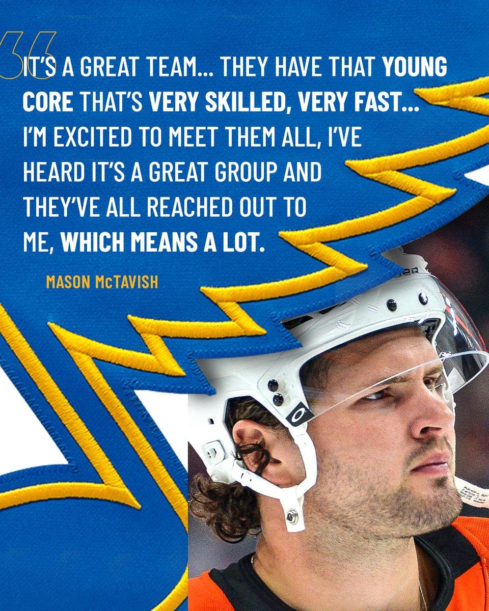 StLouisBlues's tweet photo. Mason McTavish is excited to be a Blue and we're excited to have him. #stlblues https://t.co/QhCfcmAvwu