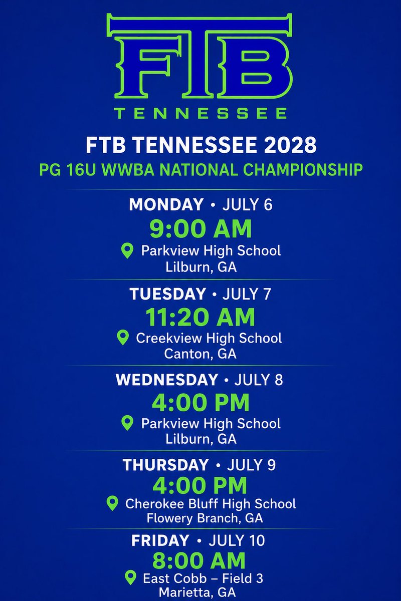 lawsonlatta2028's tweet photo. Heading back down to Atlanta next week to the 16u WWBA! Can’t wait to play some great competition!
@FTBTENNESSEE28 @HoustonSmith21 @MidTNProspects @tnballplayers @PG_Scouting @PG_Uncommitted @bkbassham11 @EagleBaseballTN @Twilly03 https://t.co/UD7yEHKWpa