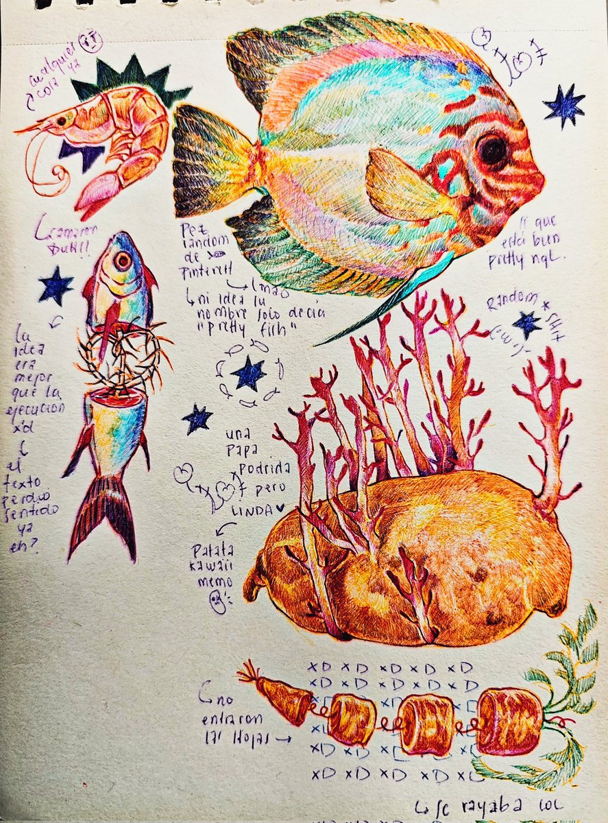 Milky_moca's tweet photo. Actualización del garabato en clase ✦. 
Ya ha perdido todo el sentido y solo es un caos de peces y tubérculos https://t.co/VDg624uNkT