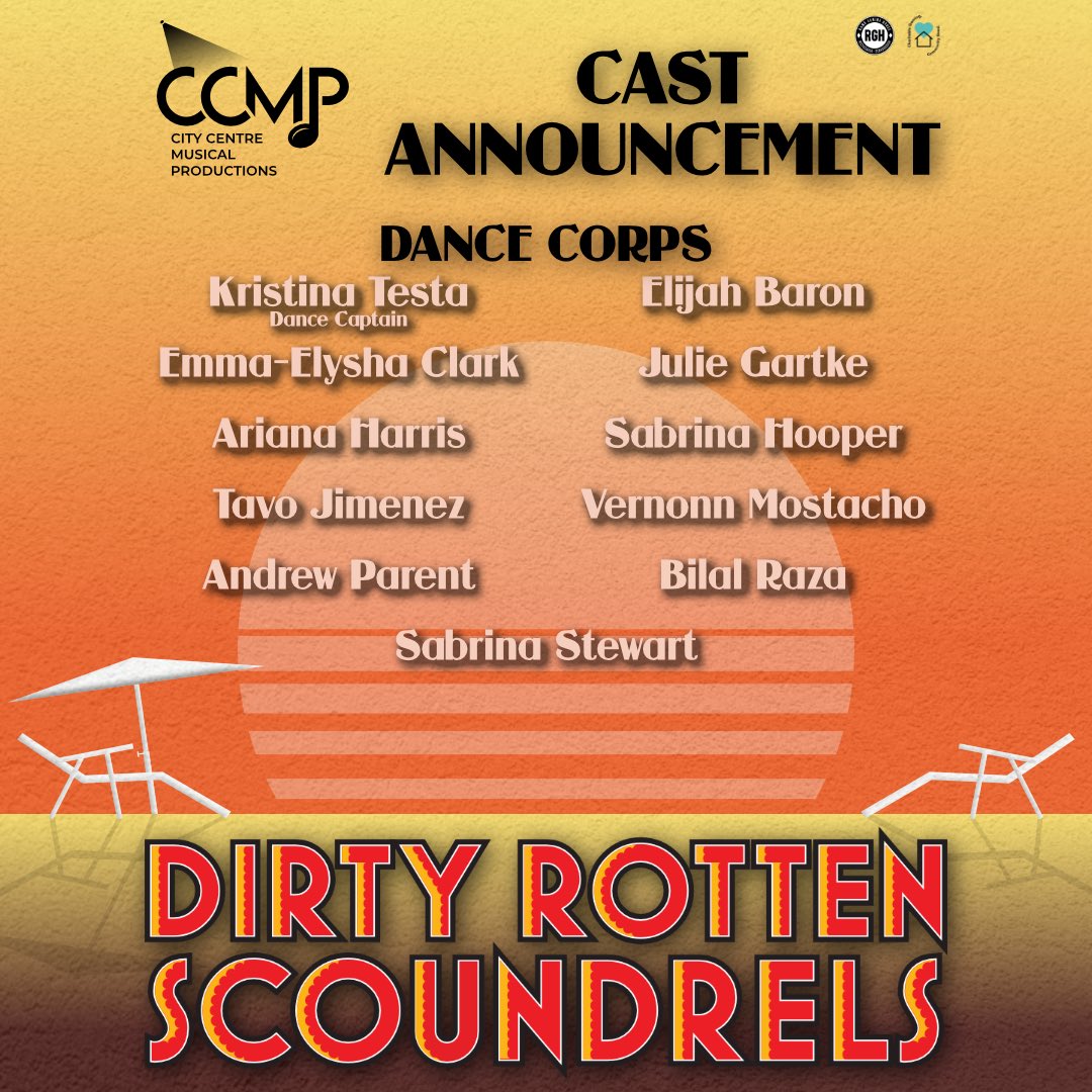 CcmpMusical's tweet photo. Announcing the cast of Dirty Rotten Scoundrels! We look forward to presenting our 40th season show. Single  tickets go on sale Aug 3, 2026. https://t.co/xJcLGUxxY7 
Encore Series Subscriptions available now. https://t.co/ODBWHWLuWB
@saugalive @meadowvaletheatre 
#ccmp #insauga https://t.co/S6p2wxtBy6