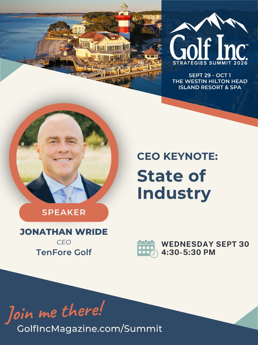 GolfInc's tweet photo. Join Jonathan Wride, CEO at Tenfore Golf, at the 2026 Golf Inc. Strategies Summit.
 
Hear how golf course owners, operators and industry leaders are tackling today's biggest challenges, what's working at their courses and where they see the industry heading. Connect with peers, exchange ideas and build relationships with others who understand the business of golf.
 
Register here: https://t.co/q5HzbA9fuQ