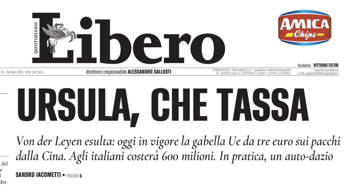 vitalbaa's tweet photo. Alcuni chiarimenti circa il dazio doganale di 3 euro sui cosiddetti mini-pacchi provenienti da Paesi extra-Ue:

1) la tassa Ue è stata approvata non dalla Commissione europea, ma dal Consiglio dell’Ue, nella formazione Ecofin, che riunisce i ministri dell’Economia e delle Finanze degli Stati membri. Von der Leyen non c'entra niente;

2) Il 13 novembre 2025, il canale ufficiale del Ministero dell’Economia scriveva: “Giorgetti: bene dazi su piccoli pacchi extra Ue". All'Ecofin Giorgetti ha votato a favore del dazio;

3) Il governo Meloni ha approvato analoga tassa, di 2 euro, che sarebbe entrata in vigore il 1° luglio, ma è stata rimandata al 1° ottobre, affinché l'avvio non si sovrapponesse a quello del dazio Ue. Anche la tassa italiana graverà sui cittadini: nessuna critica al governo? (su questo scriverò quanto prima)