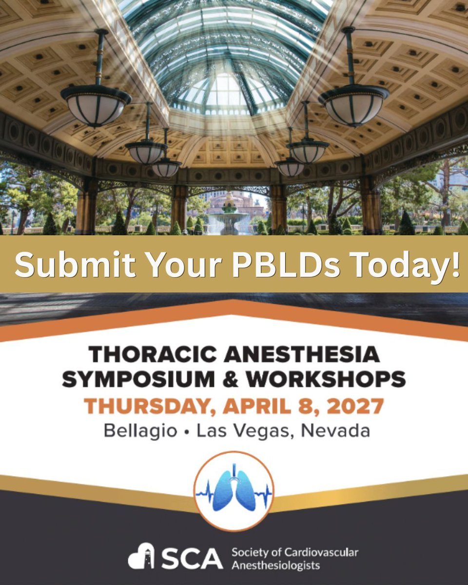 scahq_tas's tweet photo. Don't forget to submit your PBLDs for the 15th Annual Thoracic Anesthesia Symposium and Workshops!

Submissions close Friday, July 10.

Learn more here: https://t.co/3Ap7f5PzJd https://t.co/uihDEIjNvB