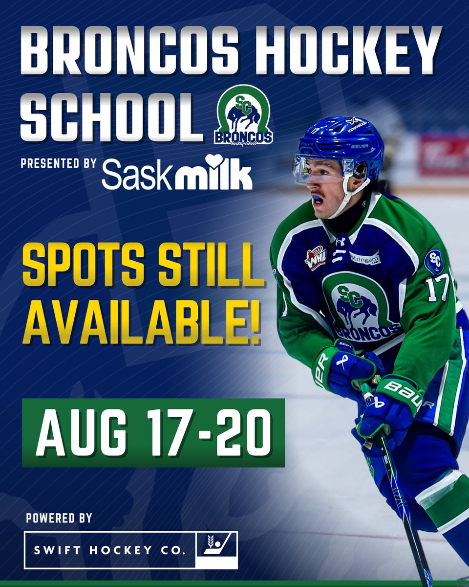 SCBroncos's tweet photo. Just over ONE MONTH away!

Broncos Hockey School presented by SaskMilk returns Aug. 17–20, and there's still time to register! 🐴🏒

Register NOW by filling out this form: https://t.co/oUYNApcf0X
And emailing it to stable@scbroncos.com.
Or register now by calling 306-773-1509 ext. 1.