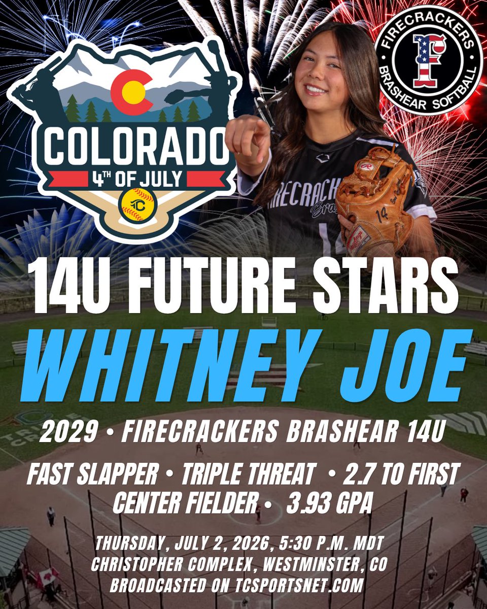 WhitneyJoe14's tweet photo. Grateful for the opportunity to represent FC Brashear in the TCS Future Stars Game tomorrow. Watch it at the link in my bio. Let’s go! 🧨💫
@fcbrashear @FC_Brashear @PrepSoftball @COSparkFire
#whitneyjoe14 #2029slapper #joegoes⚡️ #fcbrashear #futurestars https://t.co/bJzJxV6ZXj